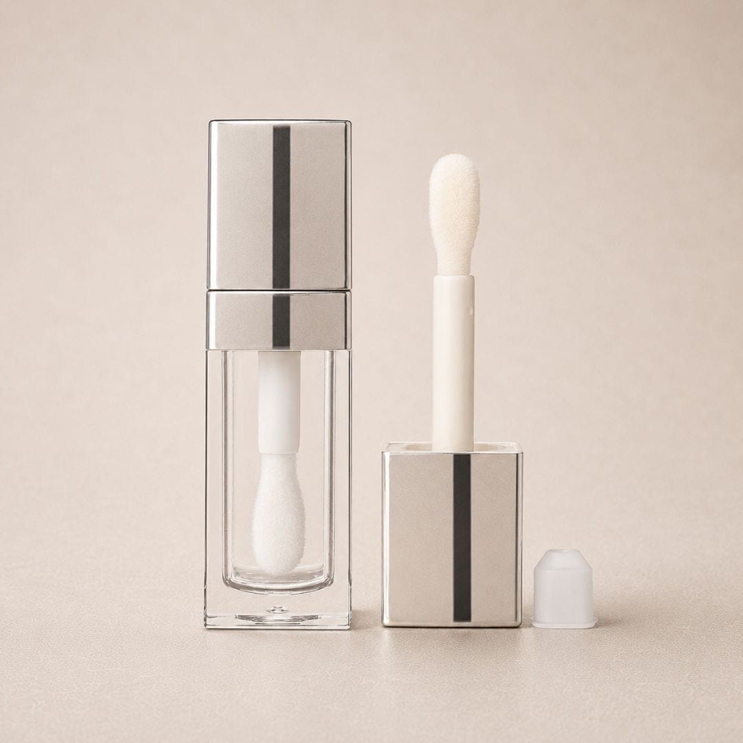 TKB 5ml Silver Square Lip Gloss Tubes With Jumbo Doe Foot Wand Applicator