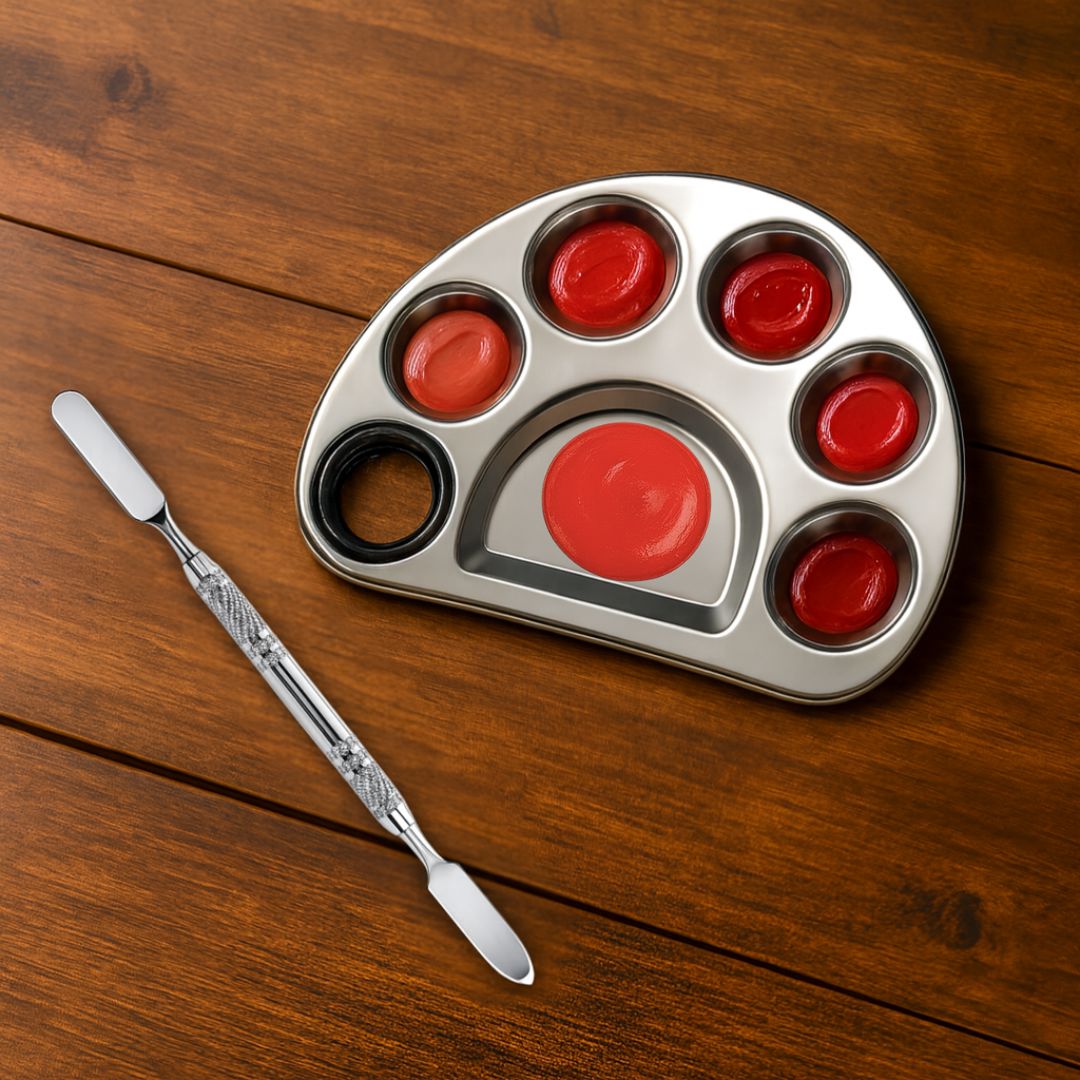 Metal Mixing Palette with Dual-End Spatula