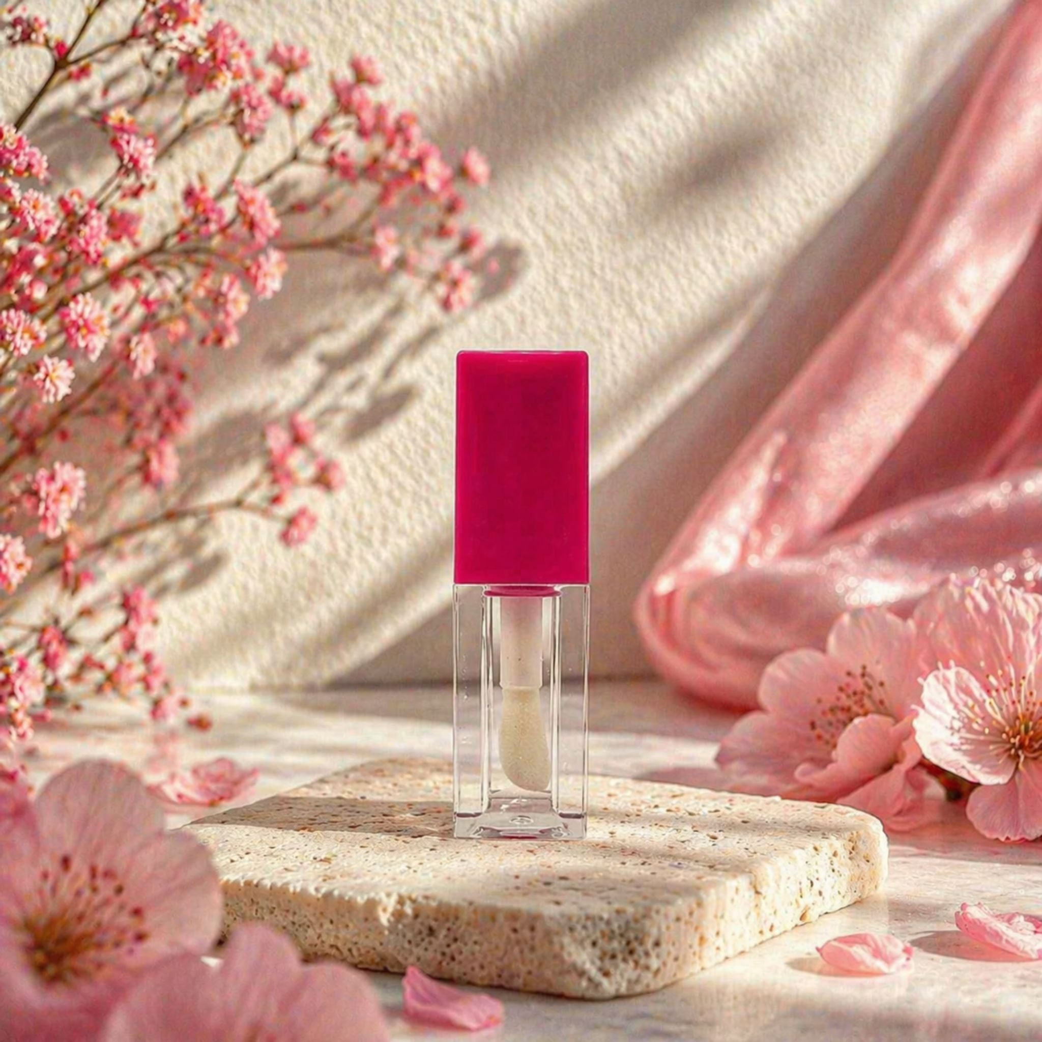 TKB 5ml Hot Pink Lip Gloss Tubes with Jumbo Doe Foot Wand Applicator