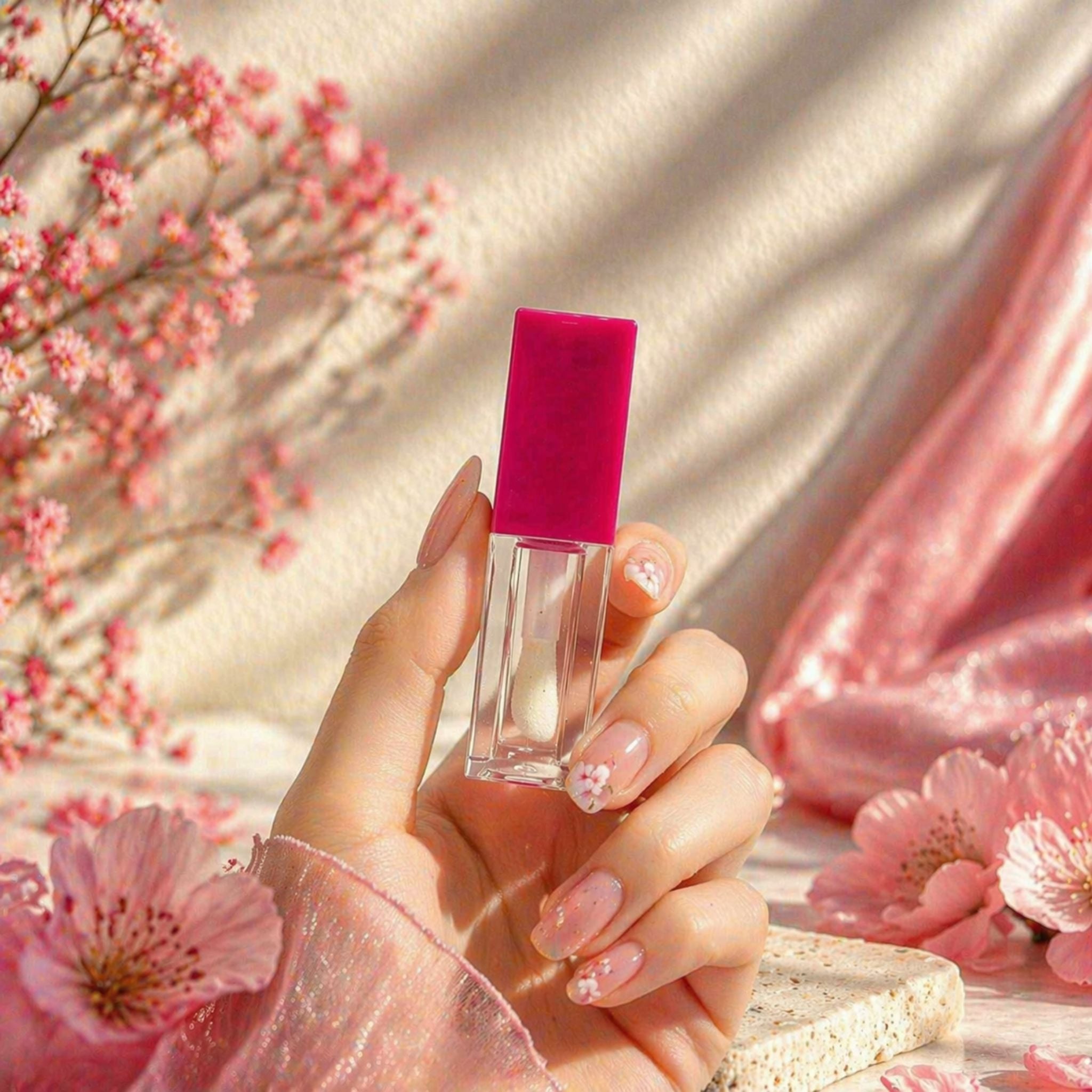 TKB 5ml Hot Pink Lip Gloss Tubes with Jumbo Doe Foot Wand Applicator