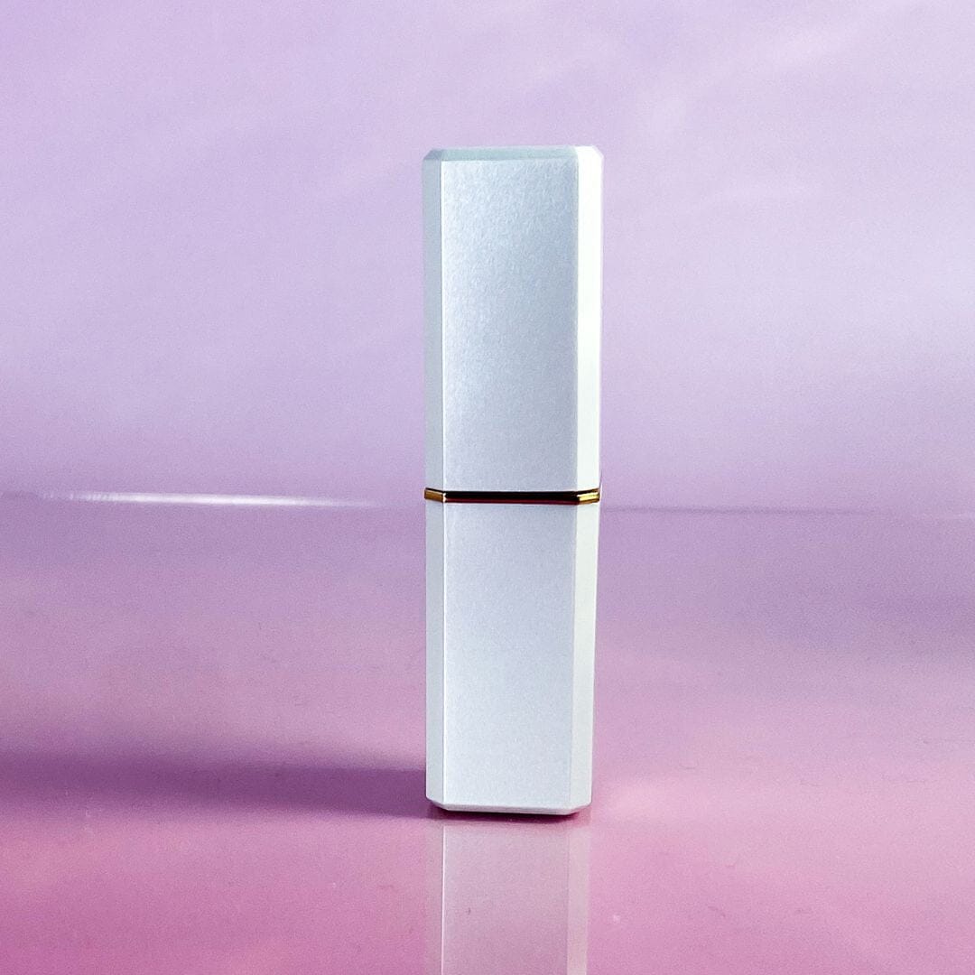 TKB Square Pearl White Lipstick Case - Gold Trim Elegance